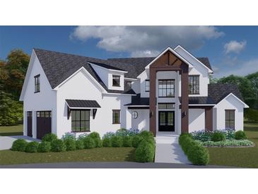 Stunning two-story home with modern farmhouse exterior, landscaping, and attached garage at 8100 Spring Forest Ln, Wesley Chapel, FL 33544