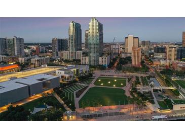 Aerial view of urban cityscape at dusk at 777 N Ashley Dr # 806, Tampa, FL 33602