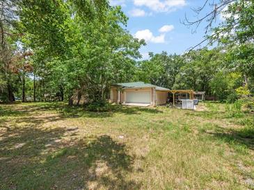 Charming single-story home with attached garage and mature trees on a sunny day at 26831 Chianina Dr, Wesley Chapel, FL 33544