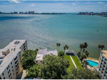 Stunning aerial view of waterfront property with pool at 9 Turner St # 14, Clearwater, FL 33756