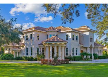 Stunning two-story home with a tile roof and manicured lawn at 602 Guisando De Avila, Tampa, FL 33613