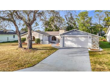 Ranch-style home with mature landscaping and driveway at 8139 Wooden Dr, Spring Hill, FL 34606