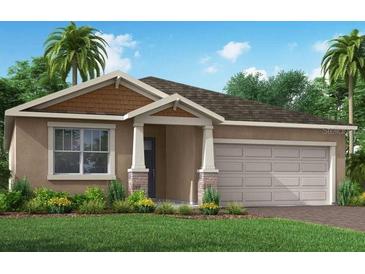 One-story home with two-car garage, stone accents, and landscaping at 12402 49Th E St, Parrish, FL 34219