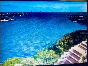 Stunning water view from a high-rise condo, featuring vast open waters and a distant cityscape at 1710 Lighthouse S Ter # 1, South Pasadena, FL 33707