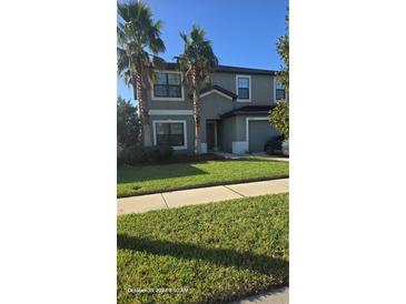 Two-story house with a green lawn and palm trees at 14207 Alistar Manor Dr, Wimauma, FL 33598