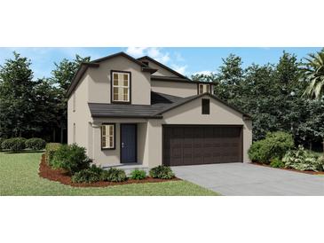 Two-story house with dark brown garage door and landscaping at 13662 Newbridge St, Spring Hill, FL 34609