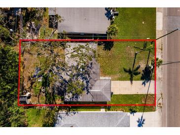 Aerial view of a home's footprint and surrounding property at 4211 Shore Acres Ne Blvd, St Petersburg, FL 33703