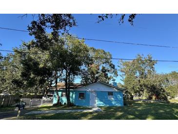 Cute light blue house with a yard, located on a tree-lined street at 6928 E 29Th Ave, Tampa, FL 33619