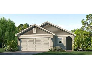 Single-story home with a two-car garage and attractive landscaping at 10831 Hidden Banks Gln, Parrish, FL 34219