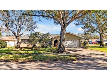 Charming single-story home featuring a well-manicured lawn, mature trees, and an attached two-car garage at 7801 17Th N Way, St Petersburg, FL 33702