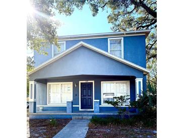 Two-story blue house with a front porch and walkway at 319 E Hanlon St, Tampa, FL 33604