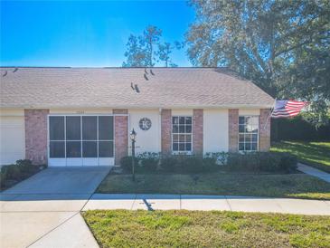 Brick front exterior of charming villa with American flag at 9022 Ramsgate Dr # 9022, New Port Richey, FL 34655