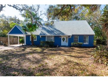 Charming blue house with a carport and well-maintained lawn at 16606 Forest Park Dr, Lutz, FL 33549