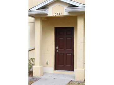 Inviting front door of a two-story home at 10737 Keys Gate Dr, Riverview, FL 33579