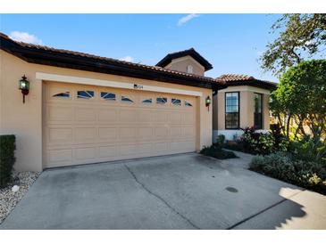 Tan double-car garage with driveway at 204 Mystic Falls Dr, Apollo Beach, FL 33572