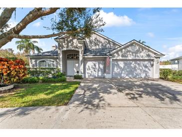 Attractive single-story home with a three-car garage and manicured lawn at 8551 Linebrook Dr, Trinity, FL 34655