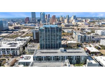 Aerial view of a high-rise building in a city with excellent urban landscape at 101 N 12Th St # 207, Tampa, FL 33602