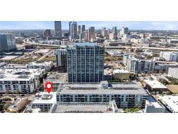 Aerial view showcasing building location and urban surroundings at 101 N 12Th St # 207, Tampa, FL 33602