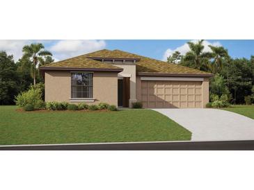 Single-story home with a two-car garage and well-manicured lawn at 1124 Dorchester St, Port Charlotte, FL 33952