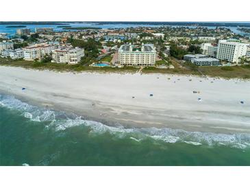 Aerial perspective showcasing the condo's prime beachfront location at 12000 Gulf Blvd # 309N, Treasure Island, FL 33706