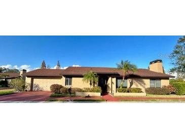 Single-story house with brown roof, red brick driveway, and palm trees at 702 Dorado Ct, Brandon, FL 33511