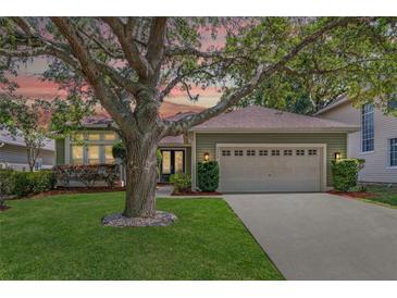 Single-story house with a two-car garage and mature landscaping at 2223 Rising Creek Court, Dunedin, FL 34698