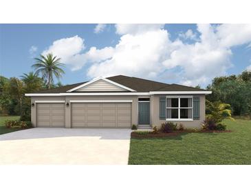 Curb appeal abounds in this 3-car garage home with a neutral color palette and lush landscaping at 17472 Whiskey Creek Trl, Parrish, FL 34219