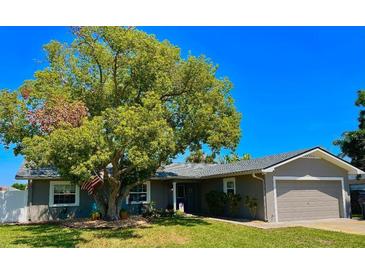 Charming single-story home featuring an attached garage, mature trees, and a well-maintained lawn at 3909 W Eden Roc Cir, Tampa, FL 33634