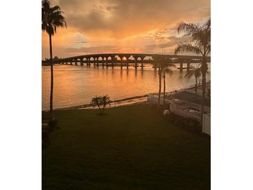 Breathtaking sunset view featuring a bridge over tranquil waters and lush green space with palm trees at 5901 Bahia Del Mar Cir # 321, St Petersburg, FL 33715