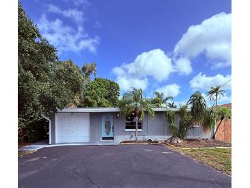 Charming single-story home with a well-maintained front yard and delightful blue door at 20 Cypress Dr, Palm Harbor, FL 34684