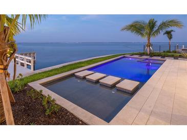 Inviting pool with stepping stones offers stunning ocean views and a tropical ambiance for luxurious relaxation at 2081 Michigan Ne Ave, St Petersburg, FL 33703