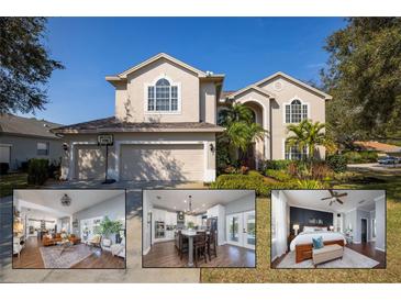 Inviting two-story home with a well-maintained lawn, attached two car garage, and beautiful landscaping at 5292 Kernwood Ct, Palm Harbor, FL 34685