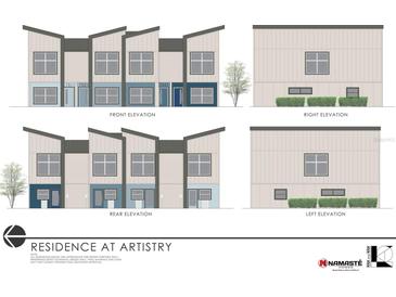 Modern townhome complex featuring varied color schemes, crisp horizontal lines, and professionally landscaped grounds at 7511 58Th N St, Pinellas Park, FL 33781