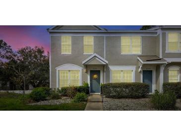 Exterior shot of townhomes with neat front yard landscaping at 2352 Lake Woodberry Cir, Brandon, FL 33510