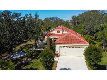 Charming single-Gathering home featuring a red tile roof and a well-manicured front yard at 701 Lighthouse Dr, Tarpon Springs, FL 34689