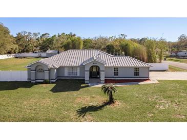 Charming single-story home featuring manicured lawn and modern architectural details at 6705 Myrna Dr, Tampa, FL 33619