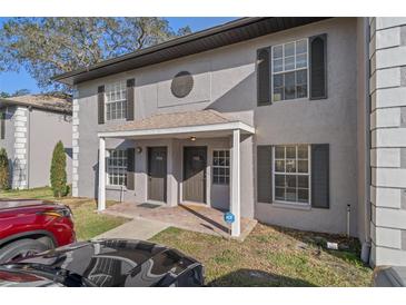 Two-story townhome featuring a covered entry, neutral paint, and black shutters at 5162 Sunridge Palms Dr # 5162, Tampa, FL 33617