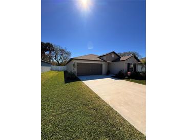 Charming single-story home with well-maintained lawn and a two-car garage at 4908 Wild Senna Blvd, Tampa, FL 33619