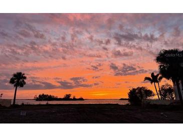 Beautiful sunset scene over the water with palm trees at 113 Michigan Blvd, Dunedin, FL 34698