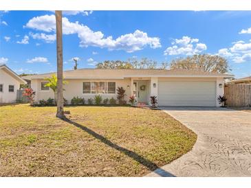 Charming single-story home with well-maintained lawn and inviting curb appeal on a sunny day at 1510 Lakeside Dr, Dunedin, FL 34698