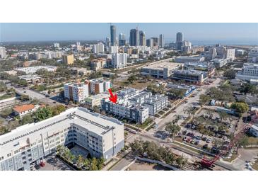 Aerial view of the modern townhome community located in a vibrant urban setting at 879 6Th S Ave, St Petersburg, FL 33701