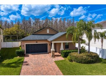 Charming one-story home with manicured lawn, brick driveway, and a well-kept garden at 19476 Paddock View Dr, Tampa, FL 33647