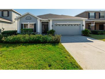 Charming single-Gathering home featuring a well-manicured lawn and an attached two-car garage at 11218 Creek Haven Dr, Riverview, FL 33569