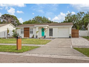 Charming home featuring a vibrant teal door and a well-maintained front lawn, perfect curb appeal at 6339 S Lansdale Cir, Tampa, FL 33616