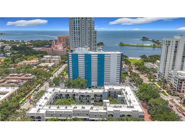 Stunning aerial view of a condo building with city and water views at 105 4Th Ne Ave # 501, St Petersburg, FL 33701
