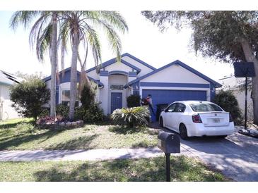 Charming single-Gathering home with a well-maintained lawn, palm tree, and a two-car garage at 11019 Connacht Way, Tampa, FL 33610