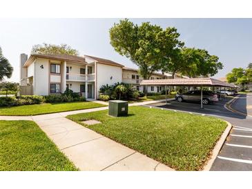 Well-maintained condo building with a carport and nicely landscaped lawn area at 142 Lakeview Way # 142, Oldsmar, FL 34677