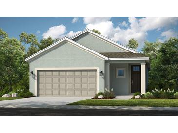 Charming one-story home showcasing a two-car garage and inviting front entrance at 746 Steel Dr, Apollo Beach, FL 33572