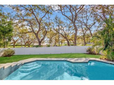 Inviting pool area features clear blue water and mature trees, perfect for relaxation at 230 Lotus Dr, Safety Harbor, FL 34695