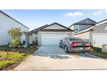 Charming single-story home featuring a two-car garage, well-maintained lawn, and inviting curb appeal at 11395 Lavender Loop, Spring Hill, FL 34609